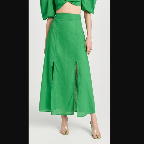 The Lulo Project Marti Green Double Slit Maxi Skirt S - Picture 3 of 10